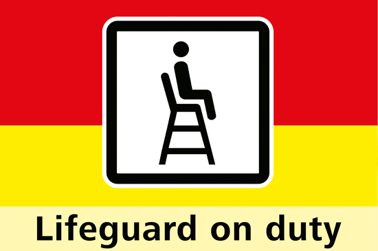 Rood/geel — Strandwacht aanwezig